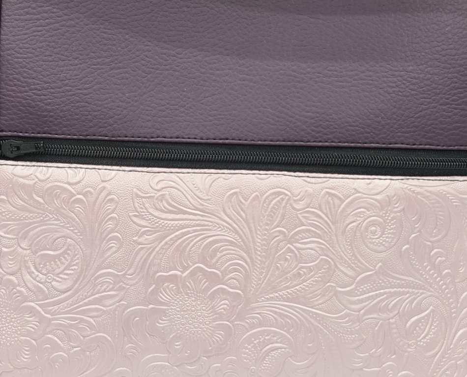 Gassitasche / Cross Bag / Hip Bag, augergine / rosa Blütenranken